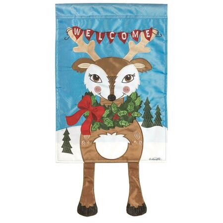 RECINTO 13 x 18 in. Welcome Reindeer Double Applique Garden Flag RE3463878